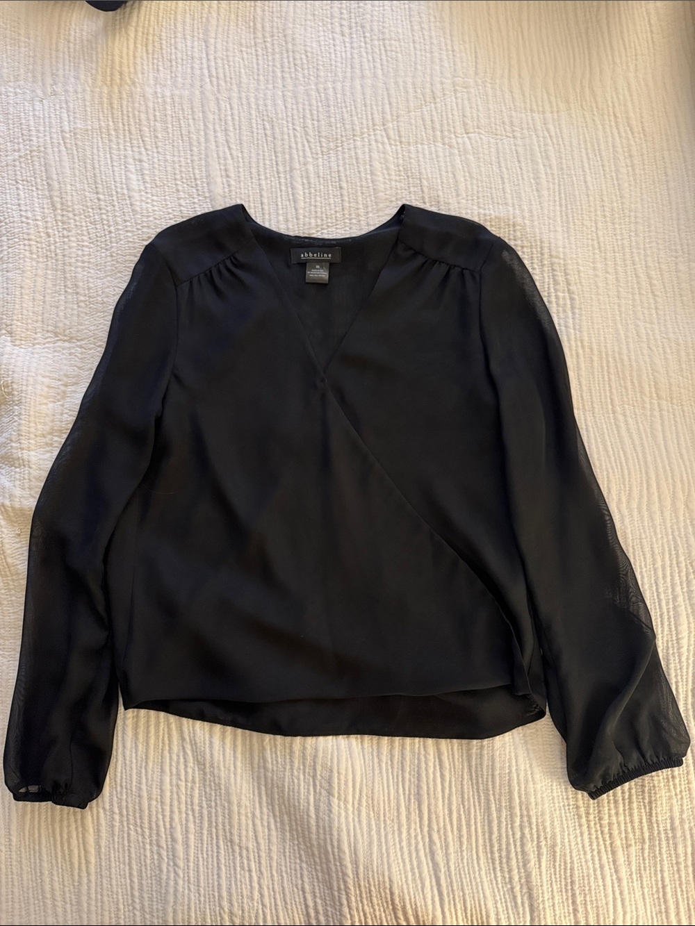 Abbeline Sheer Black Long Sleeve Surplice Shirt with Button Snap